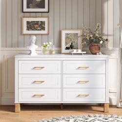 Brand New Sealed Modern 6 Drawer Double Dresser White Storage Cabinet