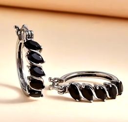 Thai Black Spinel Hoop Earrings