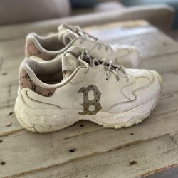 Men’s Size 7, MLB Boston Red Sox Bigball Chunky Monogram Heel Sneakers/ Shoes Beige