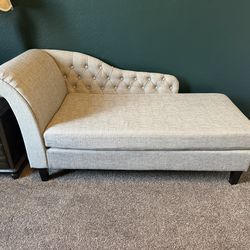 Tufted Grey Chaise Lounge – Elegant Accent Seating – 64” Wide