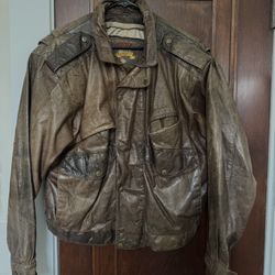 Brown Leather Bomber Jacket 
