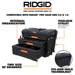 RIDGID Pro Gear System Gen 2.0 14.6 in. W Black Resin XL 3 Drawer Durable Hand Tool Box Tools