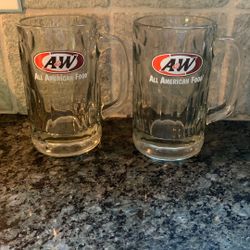 Pair of  Vintage Heavy Glass A&W Rootbeer Mugs