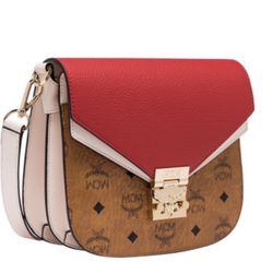 MCM Red And White Leather Shoulder Bag  