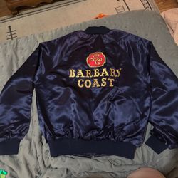 Navy Satin Barbary Coast Bomber Jacket