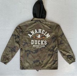 Anaheim Ducks NHL Camo Hooded Coach Jacket hockey