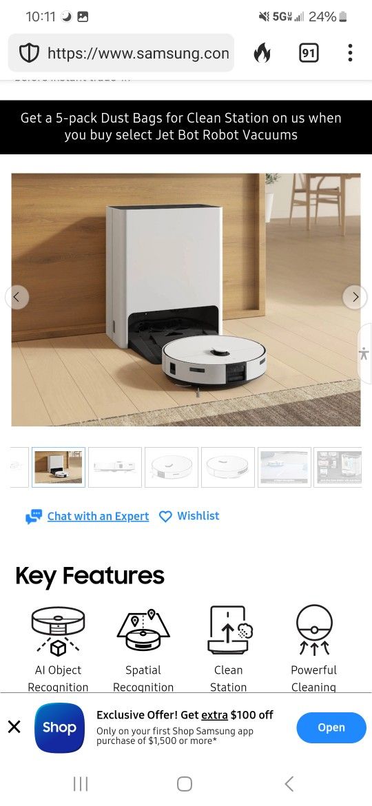 Smart Vacuum And Wet Mop Samsung Bespoke AI Jet Bot All In One Cleaning Station With Auto Steam Brand New In Box