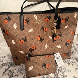 Coach Halloween Print Tote Bag 2024 collection with matching wristlet