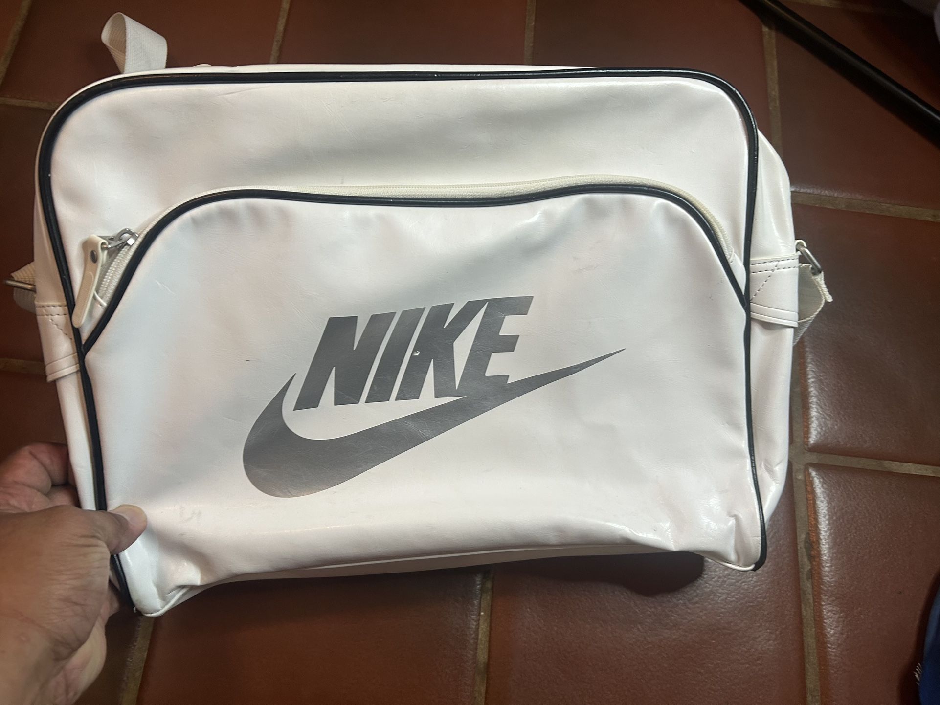 Vintage 90s Nike Messenger Bag Side Body White Gray Swoosh School Laptop