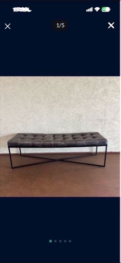One Commercial Edgemod Traversa Lobby Bench - Genuine Italian Leather Grey Gray