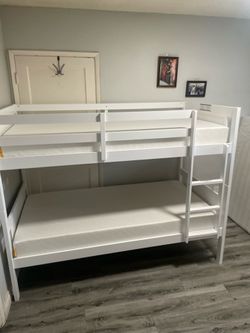 Twin bunk bed. Comes in espresso, grey, & white. Assembly required. Assembly not included. Taxes included. Free delivery.  Bunk bed only-$299 Bunk bed