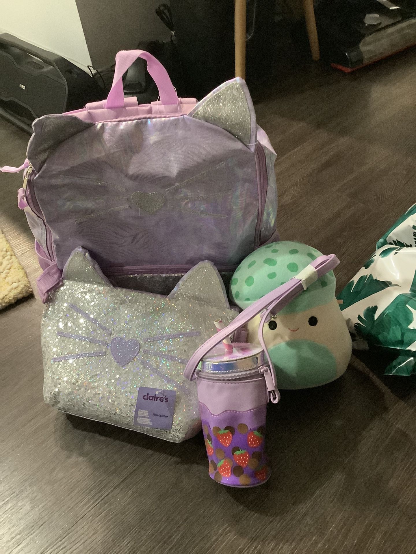 Bundle Cat Backpack With Lunch Bag , Claire’s Drink Purse And Souishmallows