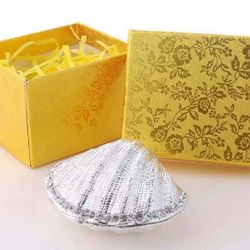 Metal Enamel Silver Shell Jewelry Trinket Box Wedding Baby Shower Party Favor