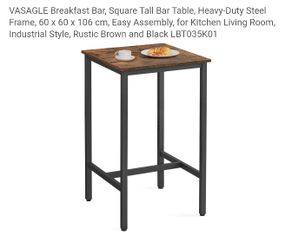 Breakfast Bar, Square Tall Bar Table, Heavy-Duty Steel Frame, 60 x 60 x 106 cm, Easy Assembly, for Kitchen Living Room, Industrial Style, Rustic Brown