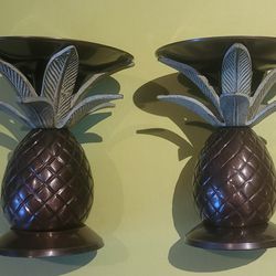 TOMMY BAHAMA Brass Pineapple Pillar or Taper Candle Holders
