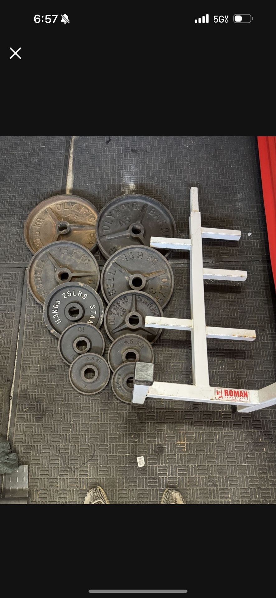 Old school Olympic weights 240lbs total plus weights tree