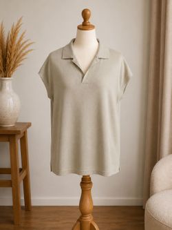Banana Republic Forever Sweater Knit Polo Top Beige Cap Sleeve Size L