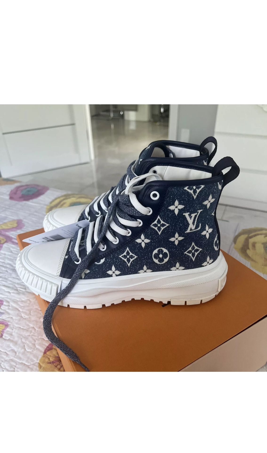 Louis Vuitton Squad Snickers Boot Monogram Denim NavyBlue White (Women's) Size38