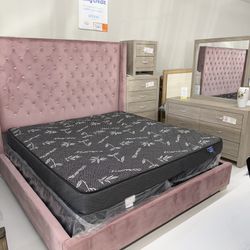 King Bed Frame Pink Velvet 