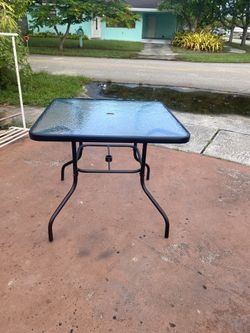 34”Square Tempered Glass Table Steel Frame Outdoor Table for Yard Garden