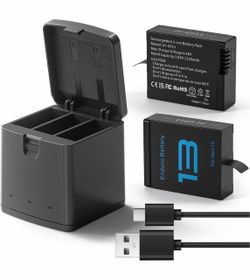 2 Packs 2100mAh Batteries for GoPro 13/Mission (2 Batteries & 1 Charger) Compatible with GoPro Hero 13, Mission 1, Mission 1 Pro Camera, Come with 2 B