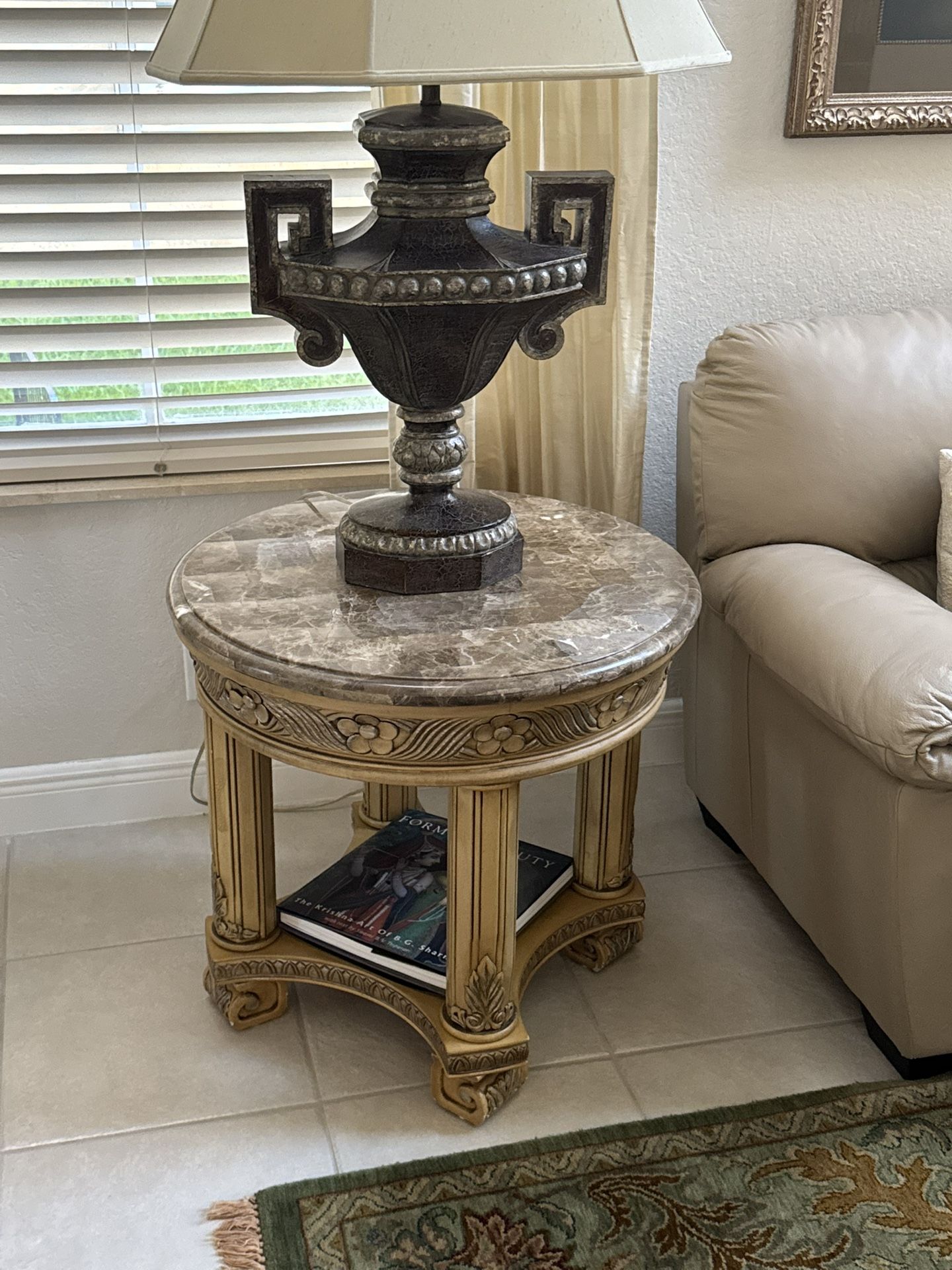 Marble-Top Ornate Side Table / End Table