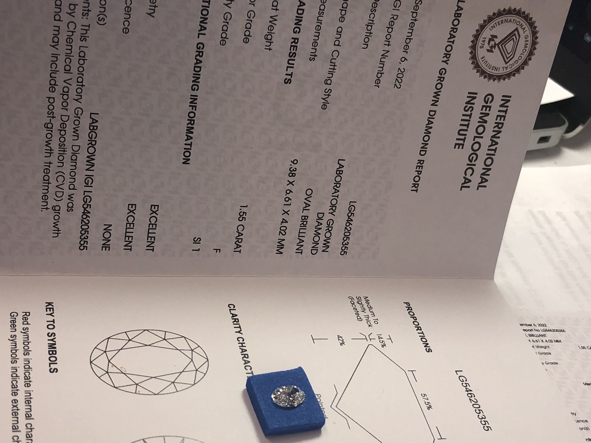 CVD Lab Diamond 1.55 Ct. OVAL Shape