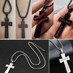 Stainless Steel I can do all things through Christ Who trengthens me baseball cross necklace. SHIPPING AVAILABLE