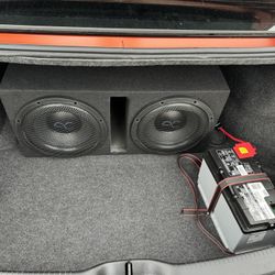 Dual 12” Audio control Subwoofer with 1200Watt class D amp and extra battery.