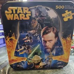 2005 Star Wars Hasbro 2 Sided Puzzle W/ Metal Tin