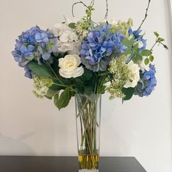 Large Faux Floral Arrangement in Glass Vase (2.5 ft Tall)