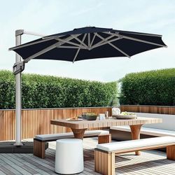 11FT Patio Squrare Umbrella Offset Cantilever Umbrella Aluminum Market Hanging Umbrellas with Cros