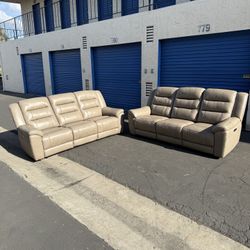 Set of 2 – Mason Leather Power Reclining Sofas w/ Power Headrests (Brand New)