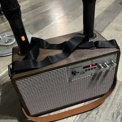 Portable Karaoke Machine,Retro Wooden Karaoke Machine for Adults and Kids with Two Bluetooth Wireless Microphones,PA System Singing Karaoke Speaker fo