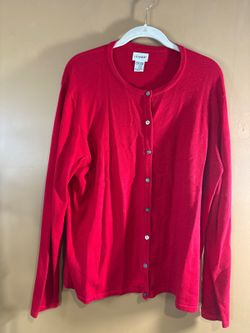 HC1352 LIZ Baker Red Button-Front Cardigan Sweater