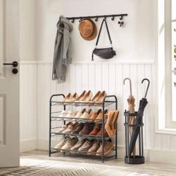 Stackable Shoe Rack, 4 Tier Metal Shoes Rack Storage Shelf，Black