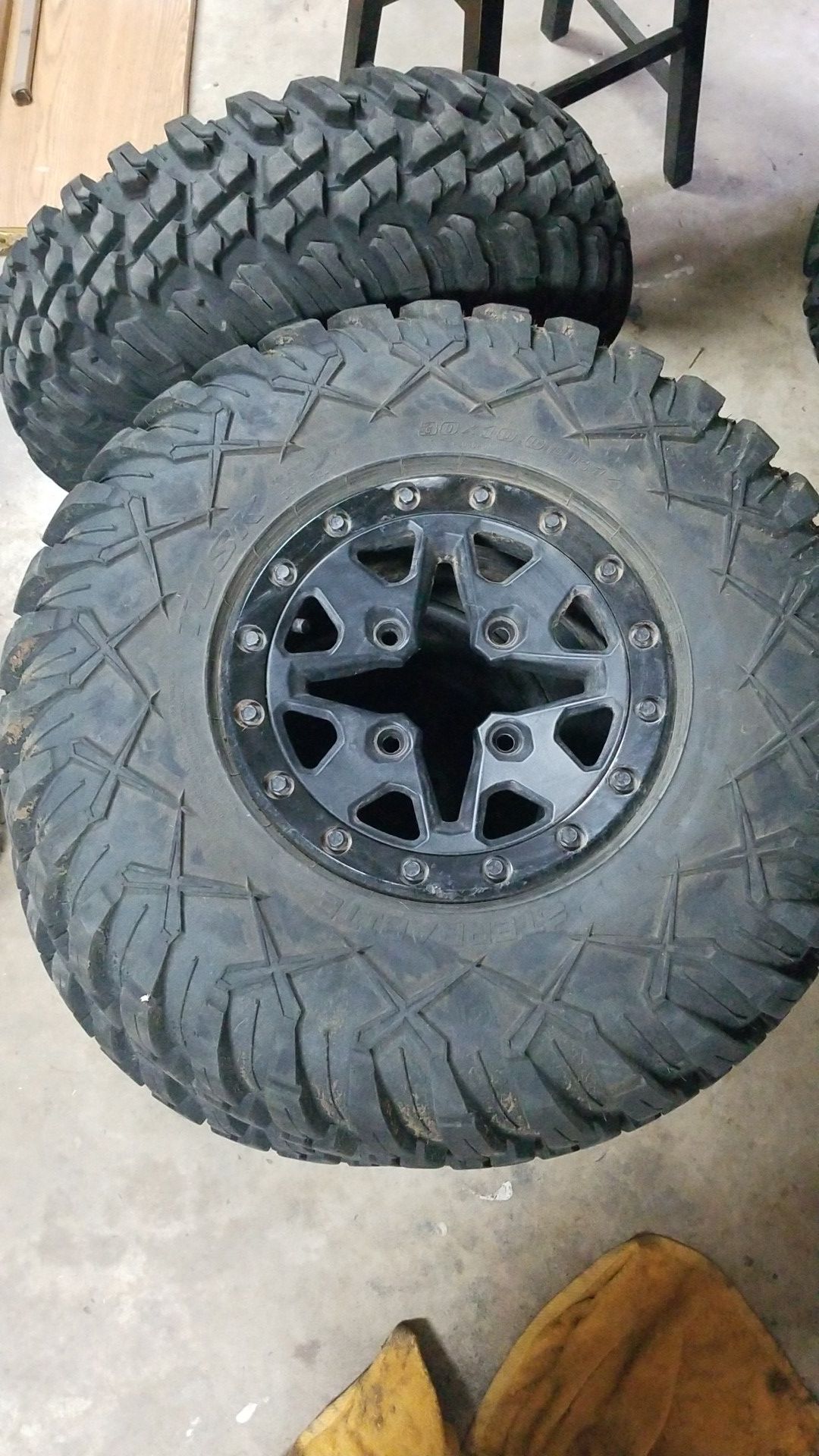 Can Am X3 Wheels and Tires. Factory beadlocks with 30" Tusk Terrabites