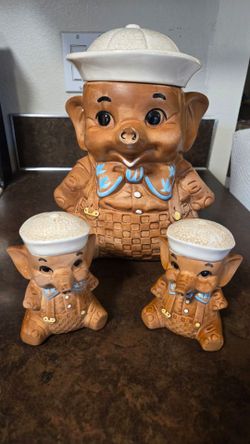 Vintage Elephant Cookie Jar and matching Salt & Pepper