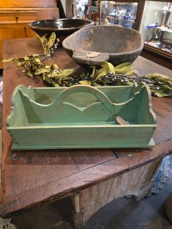 Antique chippy green painted cutlery box