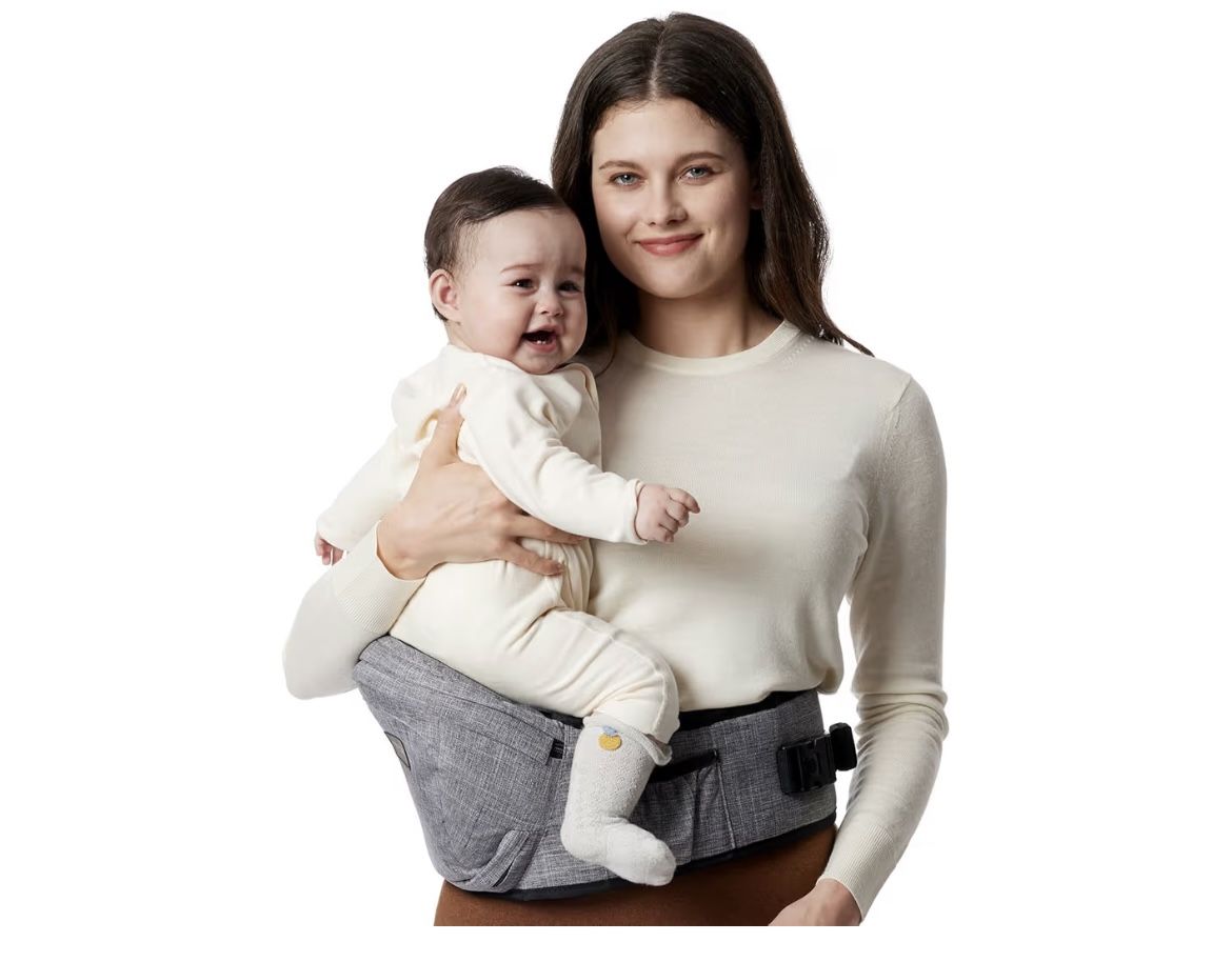New MomCozy Grey Hip Seat Baby Carrier. Up To 45 Pounds 
