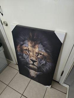Brand New The Lion & The Lamb Large Wall Canvas 24" W x 36" H