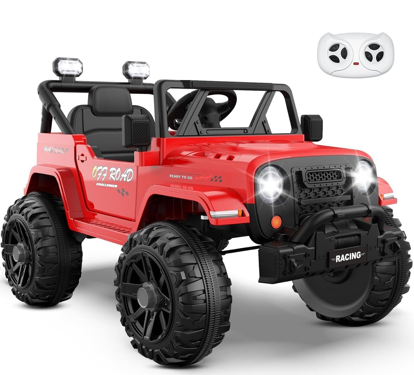 12V Ride On Truck Car with Remote Control, Kids Electric Vehicles with Bluetooth Music, Horn, 3 Speeds, 4 LED Lights, Soft Start, Ride on Toys for Tod