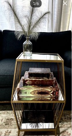 Gold finish mirrored glass side table