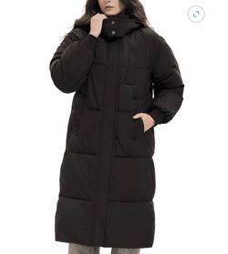 Black Long Puffer Coat with Hood