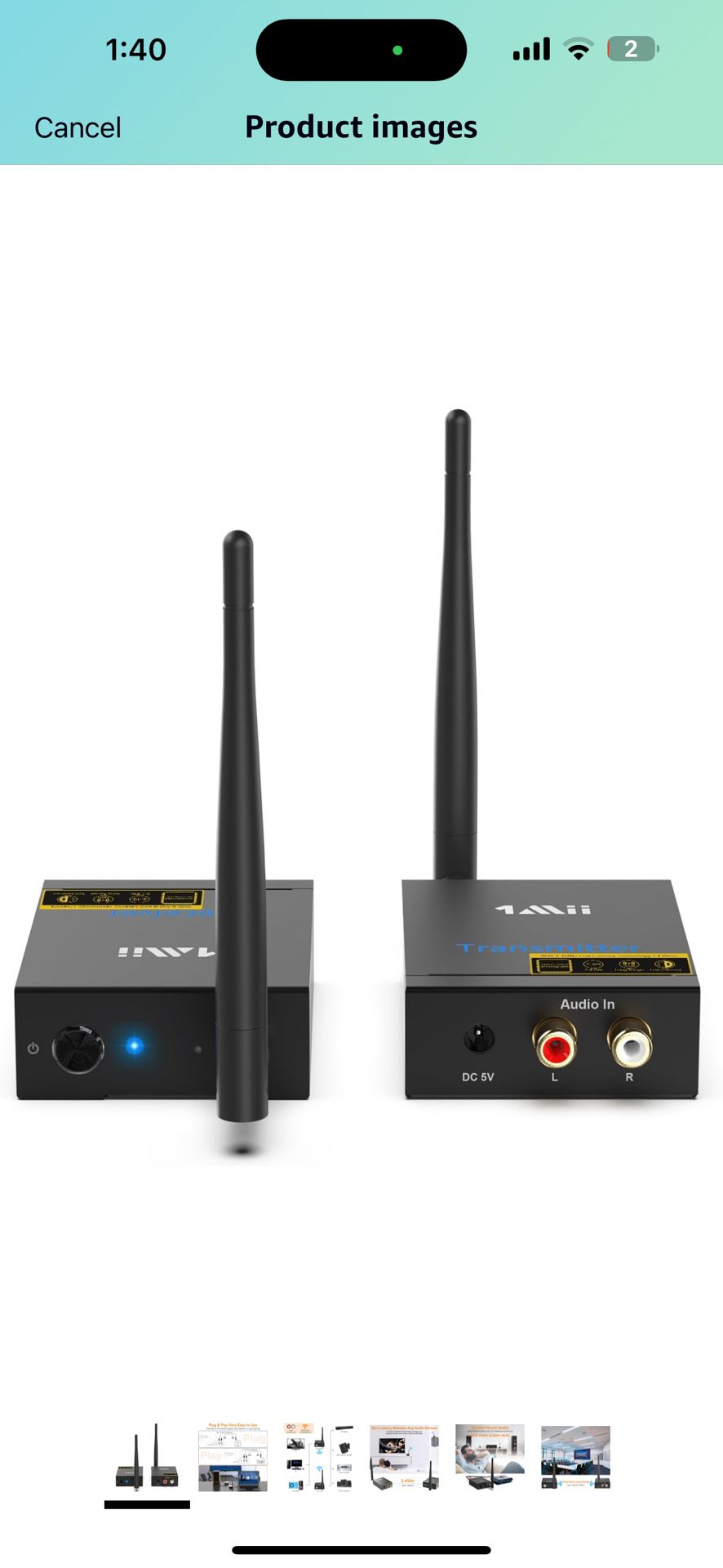 1Mii 2.4Ghz Wireless Audio Transmitter Receiver for TV, 320ft Long Range 20ms Low Delay 192kHz/24bit HiFi Audio, Wireless Adapter Kit for Subwoofer/Po