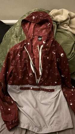 A-Lab Windbreaker Anorak Jacket With Aliens and Pizza and Stars Size S