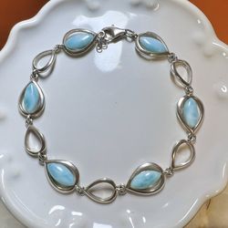 Larimar Stone Sterling Silver 925 Bracelet For 7.25-7.75