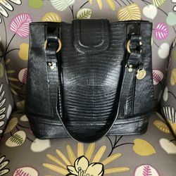 Black Brahmin Embossed Leather Double Handle Shoulder Bag / Dust Bag