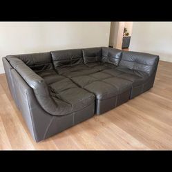 Zgallerie Modular Leather Sectional Couch Sofa 