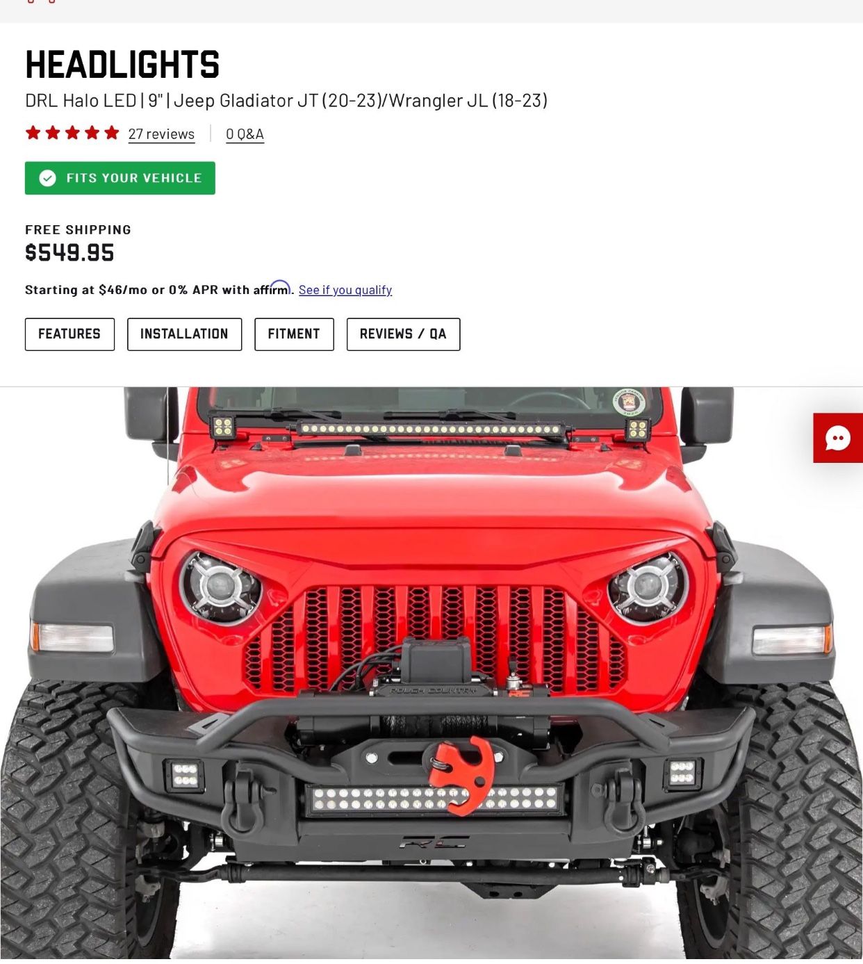 Rough Country Led Headlights With Drl For Jeep Gladiator / Wrangler 